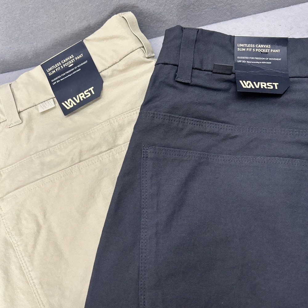 Lot of 2 VRST Limitless Canvas 5 Pocket Slim Fit Pants 30x30 Beige Charcoal NEW